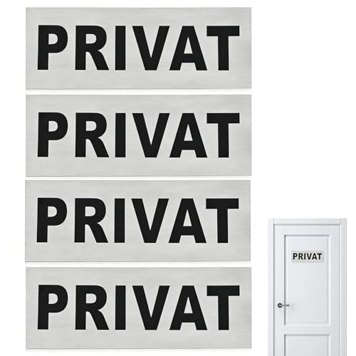 Señal Adhesiva Privado - Cartel de Aluminio para Zona Privada, Rótulo de 16 x 6 cm para Interior y Exterior, Pack de 4 Pzs
