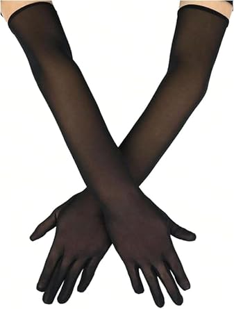 Womens Sexy Sheer Gloves Mesh Tulle Super Long Gloves Opera Wedding Costume Party Dance Glove