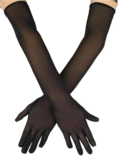 Amazleer Women's Sexy Sheer Gloves Mesh Tulle Super Long Gloves Opera Wedding Costume Party Dance Glove (Black, Onesize)