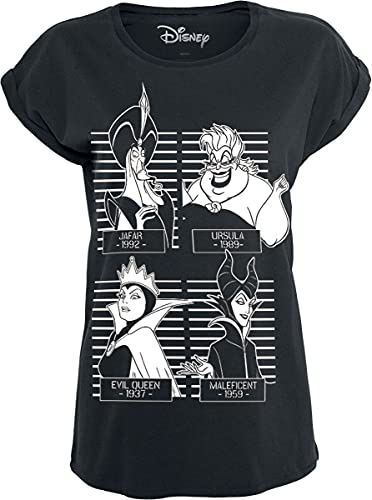 Disney Villains Mugshot Mujer Camiseta Negro M 100% algodón Überschnittene Schulter Ancho Cover
