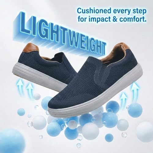 Image of konhill Mens Slip On Loafers Sneakers - Casual Knit Walking Shoes for Men, Lightweight Breathable Memory Foam Boat Shoes, Comfortable Slip-On Driving Loafers for Work Travel Beach