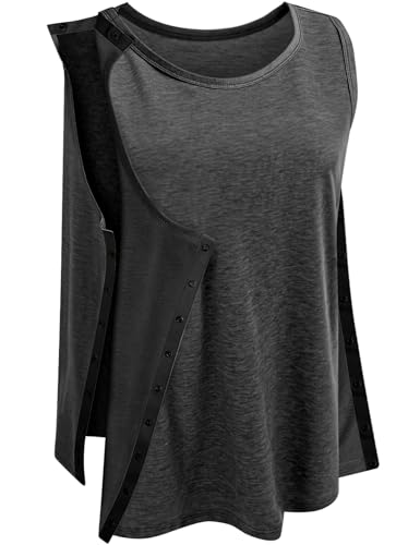 Unisex Post Shoulder Surgery Tank Tops Snap Open Tearaway Shirt Arm Chest Recovery Side Snap Access Tear Way Shirts