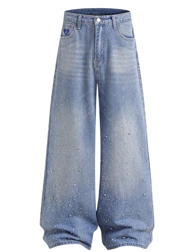 Aelfric Eden Rhinestone Application Loose Jeans Oversized High Waist Casual Baggy Denim Pants3