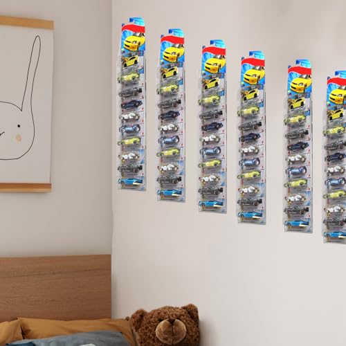 12Pcs Clear Display Case for Packaged Model Cars,Model Car Display Cases Wall Mount-Holds up to 120 Cars,Toy Car Storage Organizer Compatible with Hot Wheels,Clear Model Car Display Case(16.7 x 4.4) by Hlimior - Used condition - Image 5