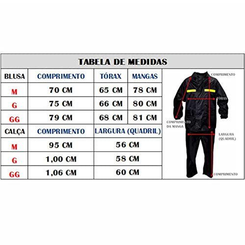 Capa de Chuva Motoqueiro Conjunto Jaqueta e Calça em Pvc com Faixas Refletivas e Capuz Impermeavel (