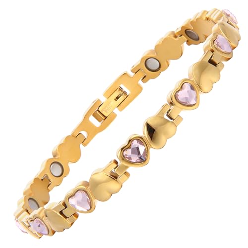 MagEnergy Magnetarmband Damen – Verstellbare Größe, Lymphdrainage Energie-Schmuck (golden)
