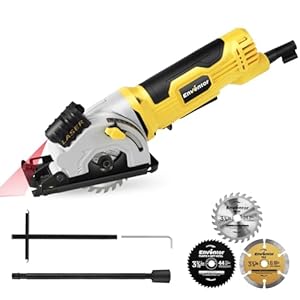 Enventor Mini Cirkelzaag 580W, Mini Handcirkelzaag met schaalliniaal en lasergeleider, 4000 tpm, handgreep met één hand, 3 zaagbladen, voor hout, tegels, kunststof en dunne metalen