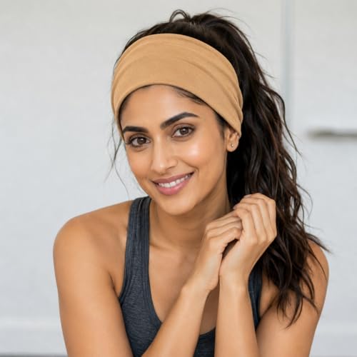 Image of XFYT Gym Workout Sports Yoga Hairband | Soft Sweat Absorbent Stylish Stretchable Headband (Vanilla Beige)