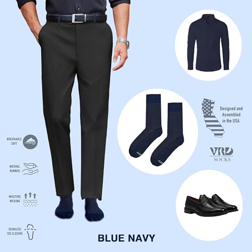 VRD Bamboo Mens Dress Socks for Men, 1-Pack, Blue Navy Crew Length Mid-Calf Socks, Mens Shoe Size 8-133