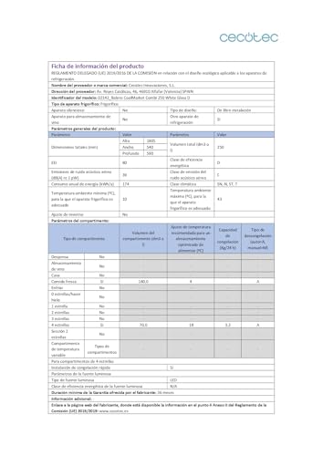 Cecotec Frigorífico Combi Bolero CoolMarket Combi 250 White Glass D. Compresor Inverter Plus, Cristal Blanco 180X55Cm, 250L, No Frost, Clase D, Multi Air Flow, Fast Cooling Y Cajón Humidity Box - imagen 14