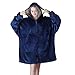 Queenshin Open Front Zip Up Oversized Hoodie Wearable Blanket for Men Women, Adults Comfy Sherpa Lined Hooded Sweatshirt with Zipper, One Size, Navy Blue