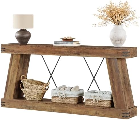 Tribesigns 70.9" Farmhouse Console Table, Long Sofa Table Behind Couch with Storage, Narrow Wooden Console Station, Industrial Rustic Entryway Furniture for Hallway, Entry, Living Room, Brown