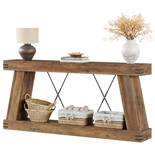 Tribesigns 70.9 Farmhouse Console Table Long Sofa Table Behind Couch with Storage Narrow Wooden Console Station Industrial Rustic Entryway Furniture for Hallway Entry Living Room Brown