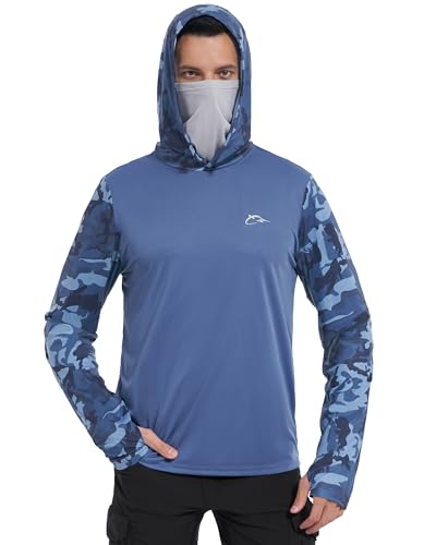 Image of FISHEAL Men's Performance Fishing Hoodie Shirt - UPF 50+ UV Sun Protection Long Sleeve Shirts with Mesh Face Mask