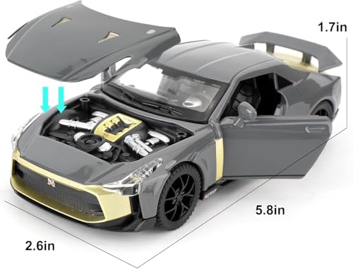 Image of 1:32 Nissan GTR50 Model Car, Diecast Collectible Pull Back Toy Car with Sound and Light for Adults, Kids, Boys, and Girls, Gift (Grey)