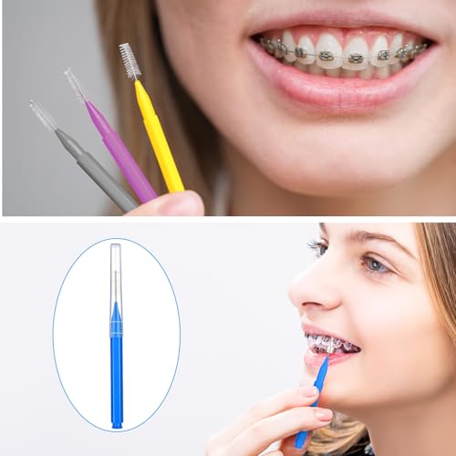 Image of Patelai 100 Pieces Braces Dental Brush for Cleaner Interdental Toothpick Dental Tooth Flossing Head Oral Hygiene Flosser Toothpick Cleaners Tooth Tool(Assorted Colors,Mixed Size)