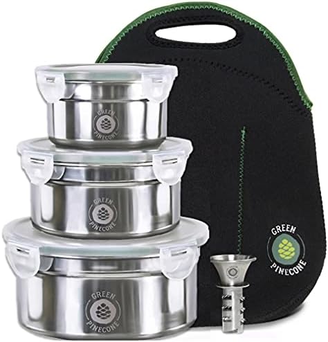 Leakproof Stainless Steel Lunchbox Set. 3 Stackable Metal Containers & Bag. Men Women Girl Boy. Cool Salad. Work & School. Leak Proof Storage. Large & Small Tins. 2 BONUSES.