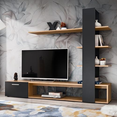 Paris Prix Ensemble Meuble TV Design EKO 190cm Naturel & Noir