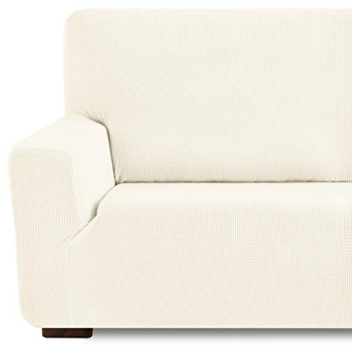 Eiffel Textile Funda de Sofa Monaco Elastica Adaptable Lisa, 94% poliéster 6% Elastano, Marfil, 3 Plazas