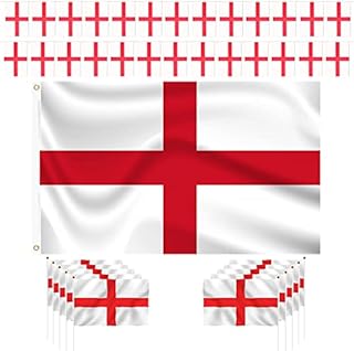 England Flag, 1 Pcs England Flags 5ft x 3ft and 1Pcs England Bunting and 10 Pcs Small England Hand Flag, World Cup Football 2022 Decoration Suitable for Bars, Football Match, Rugby Decorations