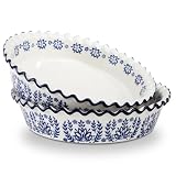 SOUJOY 2 Pack Ceramic Pie Pans for Baking, 10 Inch Pie Plates with Ruffled Edges, Deep Round Baking Dishes, Non-Stick Bakeware for Quiches Tarts Casseroles, Oven Microwave & Dishwasher Safe