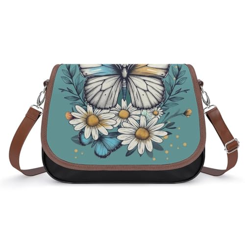 Sac à main pour femmes en cuir à motif marguerites et papillons