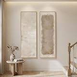 Long Narrow Framed Neutral Abstract Vertical Wall Art, 2 Piece Modern Canvas Prints Paintings Artwork for Walls, Tall Beige Cream Minimalist Pictures for Living Room Bedroom Hallway Entryway Wall Decor