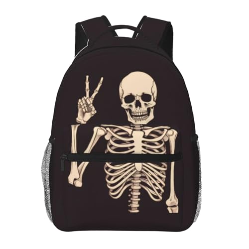 Dujiea 17 Inch Backpack Rock And Roll Skull Skeleton Laptop Backpack School Bookbag Travel Shoulder Bag With Chest Strap