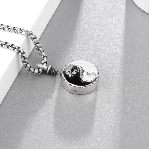Yin Yang Urn Necklace For Men 925 Sterling Silver Dragon Yin Yang Cremation Jewelry For Ashes Urn Necklaces Ashes Necklace For Men Women Cremation Jewelry3
