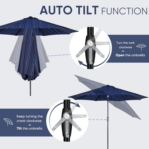 Image of Tempera Patio Market Outdoor Table Umbrella with Auto Tilt and Crank, Large Sun Umbrella with Sturdy Pole & Fade Resistant Canopy, Easy to Set
