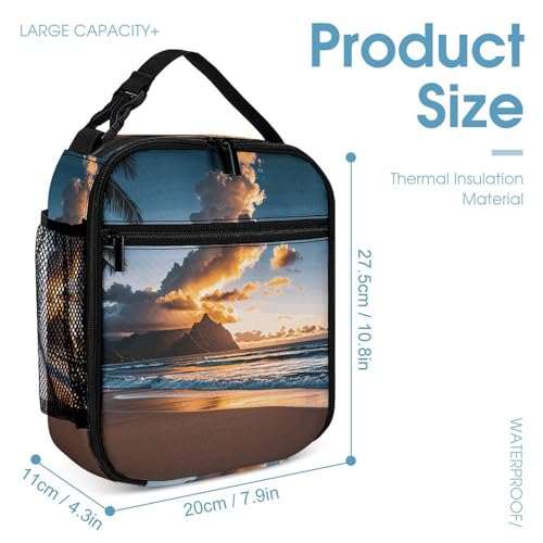 Beach Sunset Sea Clouds Backpack Set 3 Piece, Durable Backpack Insulated Lunch Bag Portable Pencil Case for Men Women4