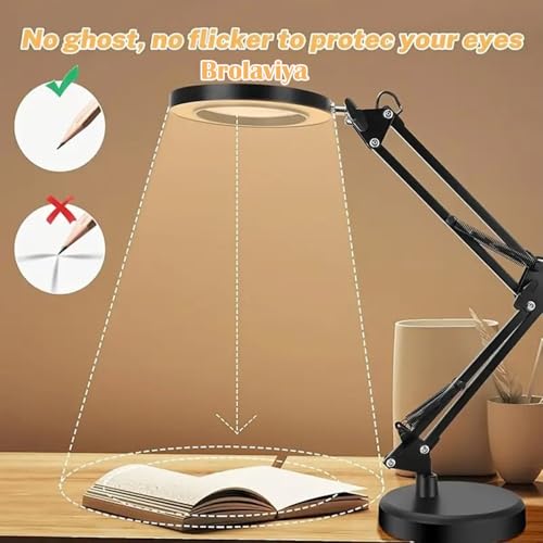 Image of BROLAVIYA Overhead Heavy Base 5X Magnifying Glass with Led Light and Stand, 3 Color Modes Dimmable, Flexible Metal Arm, Magnifier Desk Lamp for Crafts, Makeup, Reading, Photography - Black