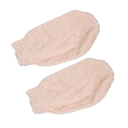 DEARMAMY 2 Piezas Guantes De Baño Para Mujer Toalla Exfoliante Ducha Fregar Cuerpo Guantes De Limpieza Beige