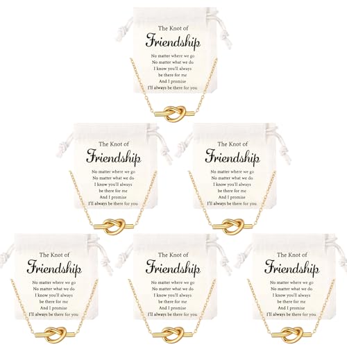 Tondiamo 6 Sets Friendship Necklace for Women Love Knot Necklace with Canvas Drawstring Bags Friendship Graduation Gifts for Her Best Friend and Soul Sister Birthday Gifts