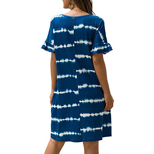 Vestido feminino moda listrada com estampa tie-dye com decote em V manga curta babados vestido casua