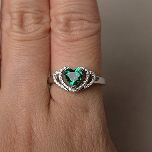 Metmejiao Women's Heart Shape Emerald Cut Created Green Emerald 925 Sterling Silver Engagement CZ Ring (7)