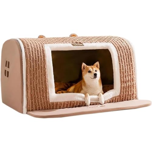 Kwueiit 犬小屋、ペット、ドーム型、室内、秋冬用、猫犬ベッド、中大型犬、水洗い、収納、保温防寒 (ブラウン)