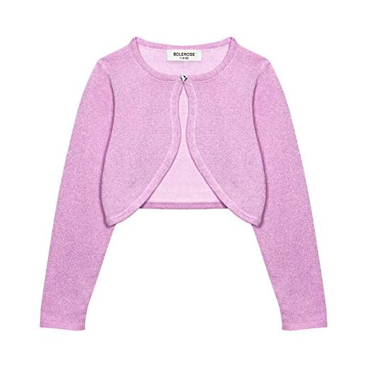 Bolerose Flickor Lång Ärm Gnistrande Cardigan Barn Bolero Kort tröja (Lila, 7-8 År)