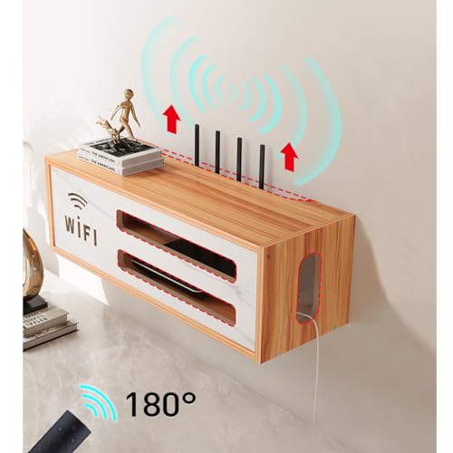 PUIOTEAI Router Schrank mit WiFi Box und Aufbewahrung für Router und Kabel, Wandmontierbares TV-Kabel-Organizer