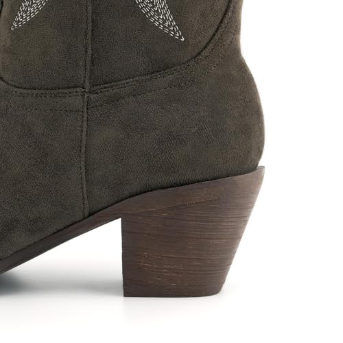 Image of KaroNairy Women Cowboy Boots Faux Suede Embroidered Pointed Thick Heeled Western Wide Calf Cowgirl Ponited Toe Mid Calf Boots