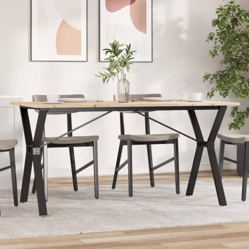 UJCHVHN Mesa de comedor con marco en Y, 140 x 80 x 75 cm, madera maciza de pino y acero, mesas de cocina y comedor