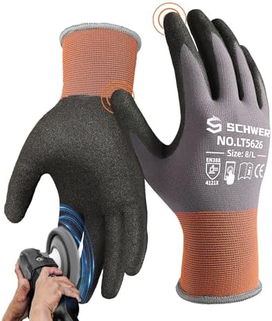 Schwer 3 Pairs Work Gloves Sandy Nitrile Coated, Touchscreen, LT5626, L