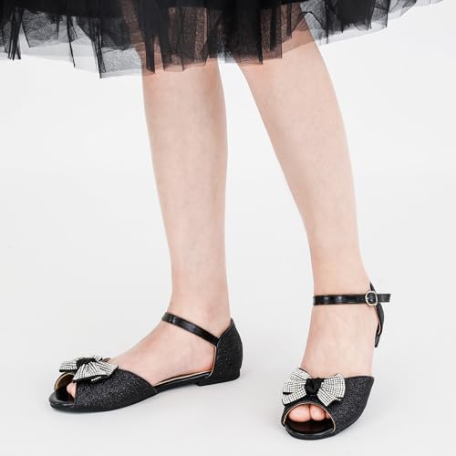 Image of Aomigoct Girls Dress Shoes Sandals : Black 1 Little Kid Glitter Princess Flats for Birthday Wedding Party - Big Kid School Walking Shoe