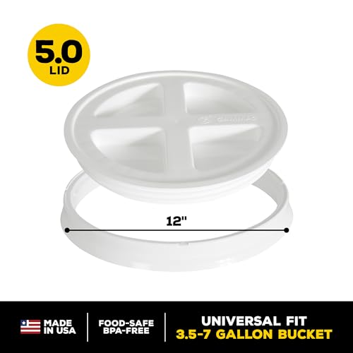 Gamma2 Seal Lid - Pet Food Storage Container Lids - Fits 3.5, 5, 6, & 7 Gallon Buckets, White, 4122E, Made in USA, Fits a 3.5 to 7 Gallon Bucket