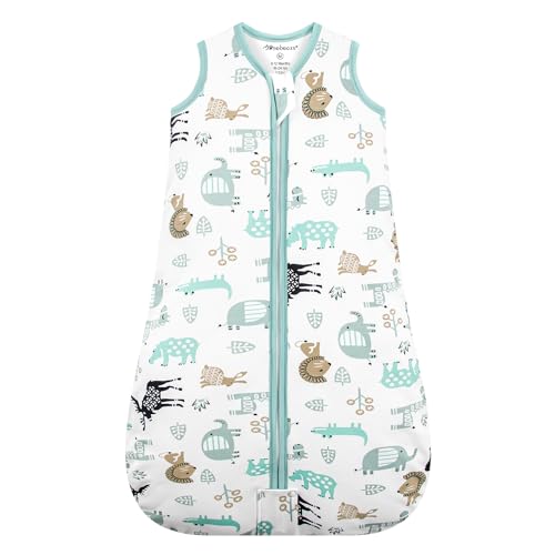 Mosebears Baby Winter Sleeping Bag 2.5 Tog,Toddler Sleep Sack Wearable Blanket 100% cotton baby sleeping bag for Babies 0-24 Months(Blue Zoo,12-18 Months)