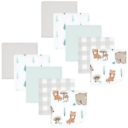 Image of Hudson Baby Unisex Baby Flannel Washcloths, Neutral Woodland Pals 10Pk, One Size