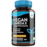 Vegan High Strength Omega 3 2000mg Soft Gels - 600mg DHA & 300mg EPA per Serving - Plant-Based Omega 3 Softgels Derived from Sustainable Algal Oil - 60 Vegan Softgels - Made in The UK by Nutravita
