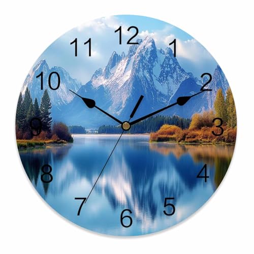 Kizonutik Blue Mountain Silent Wall Clock Battery Powered for Kitchen