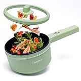 Rixhbvn Rapid Noodles Cooker,700W Hot Pot Electric,Non-Stick Frying Pan,Mini Hot Pot for Steak,Egg,Oatmeal,Soup,with Power Adjustment,Green,1.8L