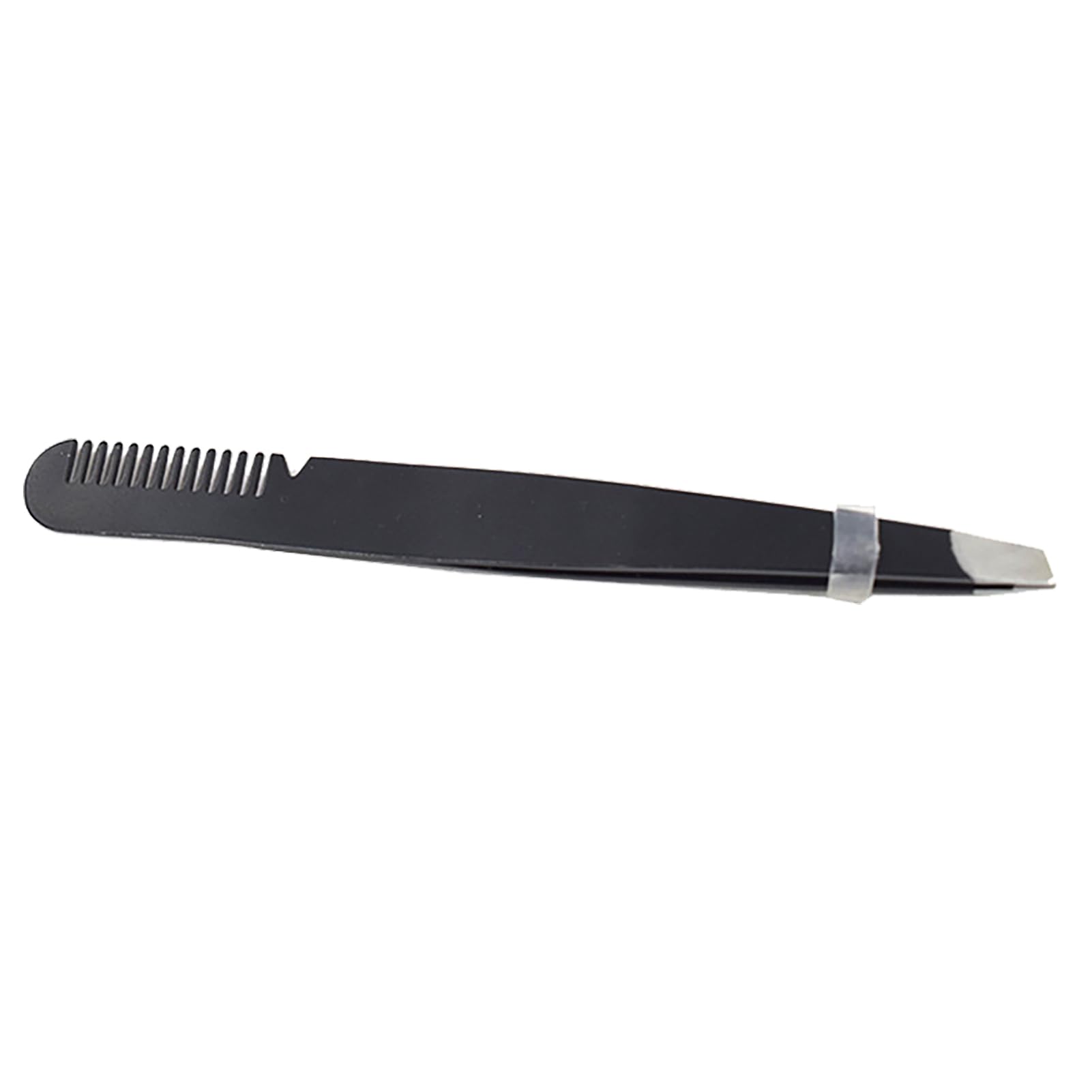 Eyebrow Tweezers with Comb, Double Ended Stainless Steel Slant Tip Precision Brow Grooming Tool for Hair Removal, Trimming & Eyelash Application, Portable for Women Black